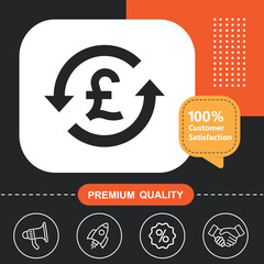 Pound, economy, money, exchange  icon. With orange and black background
