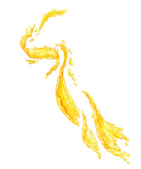 watercolor drawing splashes of orange juice isolated at white background, hand drawn illustration