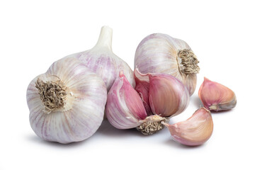 Garlic clove and bulb isolated on white background.