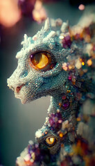Fototapeta premium Cute dragon baby made from crystals, fantasy creatures made from magical crystals 3d rendering