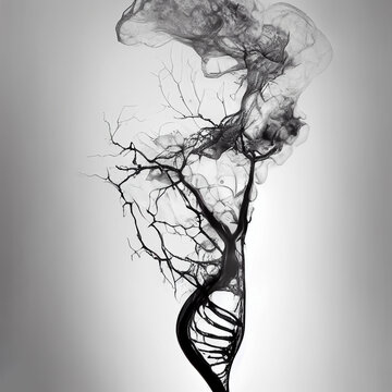 Disintegrating DNA and turning into smoke. Pollution impact on health. Smokers DNA destroyed  3d rendering