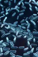 Obraz premium Enterobacteriaceae, gram-negative rod-shaped bacteria, part of intestinal microbiome and causative agents of different infections, 3D rendering. Escherichia coli, Klebsiella, Enterobacter and other