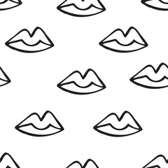 Doodle lips. Vector illustration of seamless pattern.