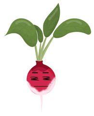 Sticker red radish with kawaii emotions. Flat illustration of a radish with emotions without background.