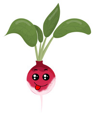 Sticker red radish with kawaii emotions. Flat illustration of a radish with emotions without background.