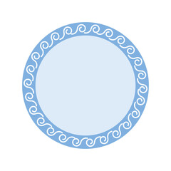 Abstract round badge or sticker with traditional Greek meander ornament.