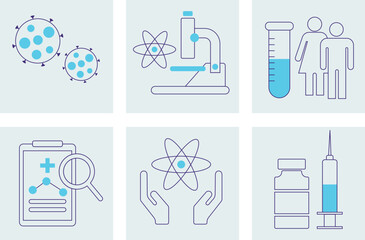 Clinical study and clinical trial icons set. Clinical study and clinical trial pack symbol vector elements for infographic 