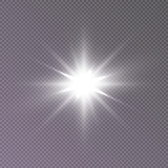 White glow. Transparent shining sun, bright flash on a transparent background. PNG effect