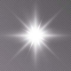 White glow. Transparent shining sun, bright flash on a transparent background. PNG effect