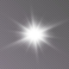 White glow. Transparent shining sun, bright flash on a transparent background. PNG effect