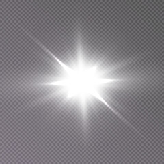 White glow. Transparent shining sun, bright flash on a transparent background. PNG effect