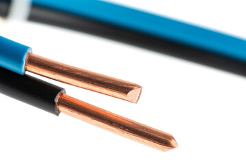 Copper electrical wire isolated on white background