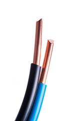 Macro of copper electrical wire isolated on white background