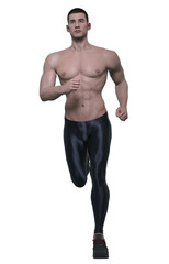 Fototapeta premium 3D Render : an emotionless young man wearing sport legging pants and sneakers is running, PNG transparent