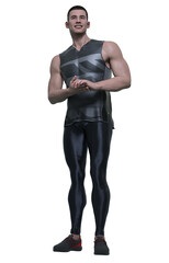 Fototapeta premium 3D Render : smiling young man wearing tank top, sport legging pants and sneakers is standing and waiting , PNG transparent