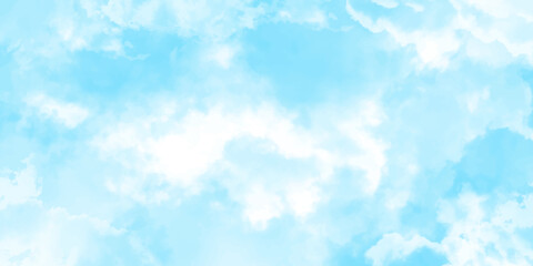 Panorama of blue sky with white clouds. Sky clouds landscape light background.White cumulus clouds formation in blue sky. sunny heaven landscape, bright cloudy sky view from airplane, copy space.><