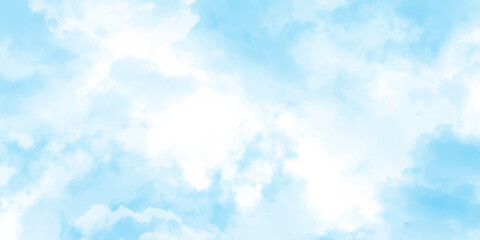 Panorama of blue sky with white clouds. Sky clouds landscape light background.White cumulus clouds formation in blue sky. sunny heaven landscape, bright cloudy sky view from airplane, copy space.><
