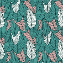 Seamless colored natural pattern of leaves or feathers
