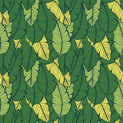 Seamless colored natural pattern of leaves or feathers

