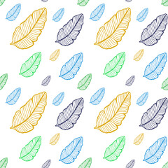 Seamless colored natural pattern of leaves or feathers
