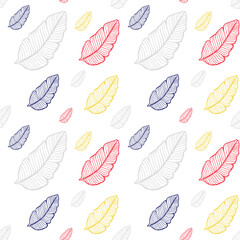 Seamless colored natural pattern of leaves or feathers
