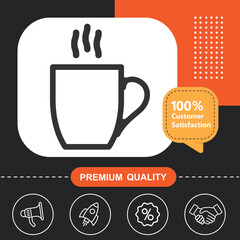 Coffee cup icon. With orange and black background