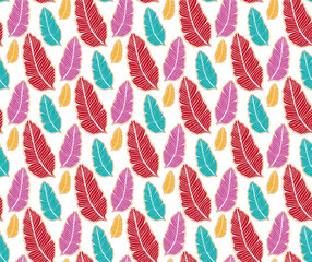 Seamless colored natural pattern of leaves or feathers
