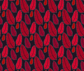 Seamless colored natural pattern of leaves or feathers
