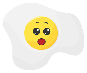 Sticker funny egg with kawaii emotions. Kawaii faces on scrambled eggs. Illustration without background