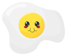 Sticker funny egg with kawaii emotions. Kawaii faces on scrambled eggs. Illustration without background