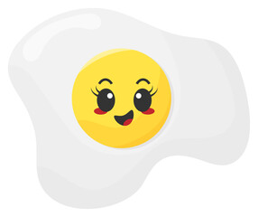 Sticker funny egg with kawaii emotions. Kawaii faces on scrambled eggs. Illustration without background