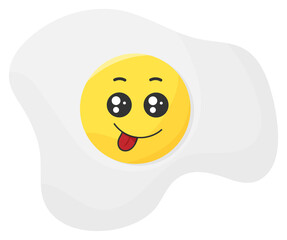 Sticker funny egg with kawaii emotions. Kawaii faces on scrambled eggs. Illustration without background