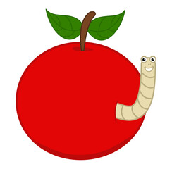Smiling white maggot coming out of a juicy red cherry