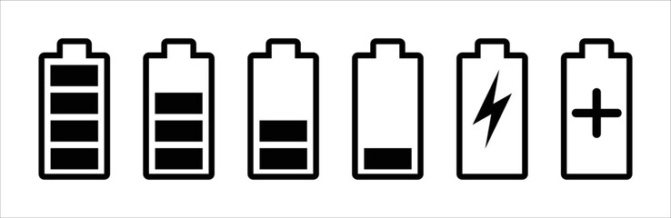 Battery icon set. battery charge level. battery Charging icon. vector illustration. symbol