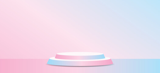 cute sweet pastel gradient color display podium with wall and floor 3d illustration vector for putting object