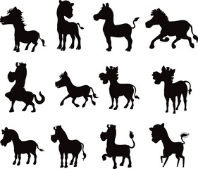 Collections of Zebra Digital Stamp flat isolated vector Silhouettes