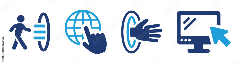 Poster futuristic portal icon set. containing time travel, internet access and web portal icons. vector ill