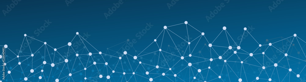 Poster abstract geometric blue vector background with connected white dots and lines. website banner, or he