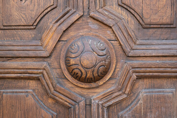 Closeup of an old ancient wooden door.