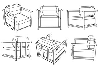 Collection of elegant modern chairs hand drawn with in lines on white background vector illustration