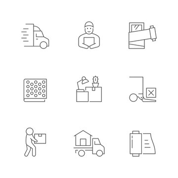 Set line icons of moving service