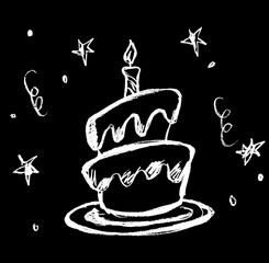  Beautiful birthday cake with white candles on a black background