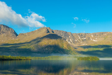 Panoramic view of the lake in the mountains