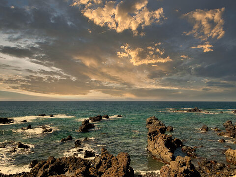 View at sunset of the north coast of Tenerife in Buenavista