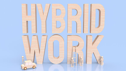The wood text hybrid working for business concept 3d rendering