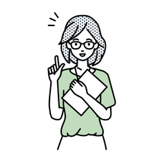 立って書類を手に持って何かひらめいた教師の女性