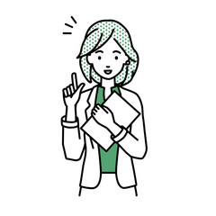 立って書類を手に持って何かひらめいたジャケットの女性