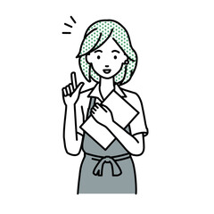 立って書類を手に持って何かひらめいたカフェ店員の女性