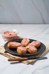 Fresh homemade pork liver pate on bread
