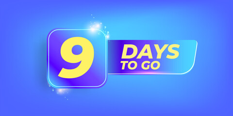 Nine days to go countdown blue horizontal banner design template. 9 days to go sale announcement blue modern banner, label, sticker, icon, poster and flyer.